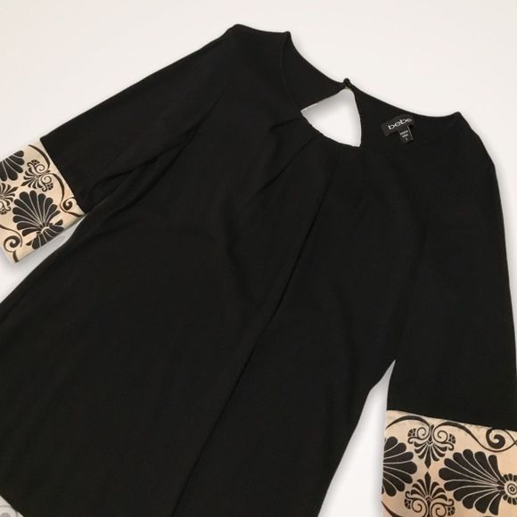 BEBE Silk Blend 3/4 Keyhole Cutout Shift Dress - Picture 2 of 8